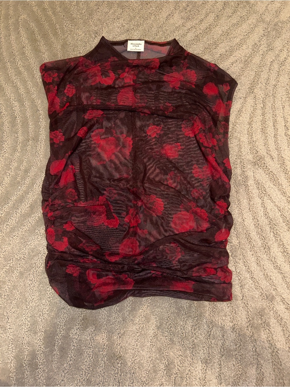 Abercrombie & Fitch Black Sheer Tank with Red Floral Print